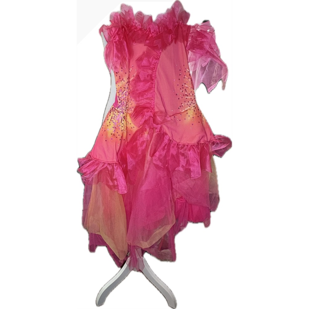 Wicked Disguise Pink Yellow Fairy Costume Dress Kids Size M 7-8 Sequin Tulle